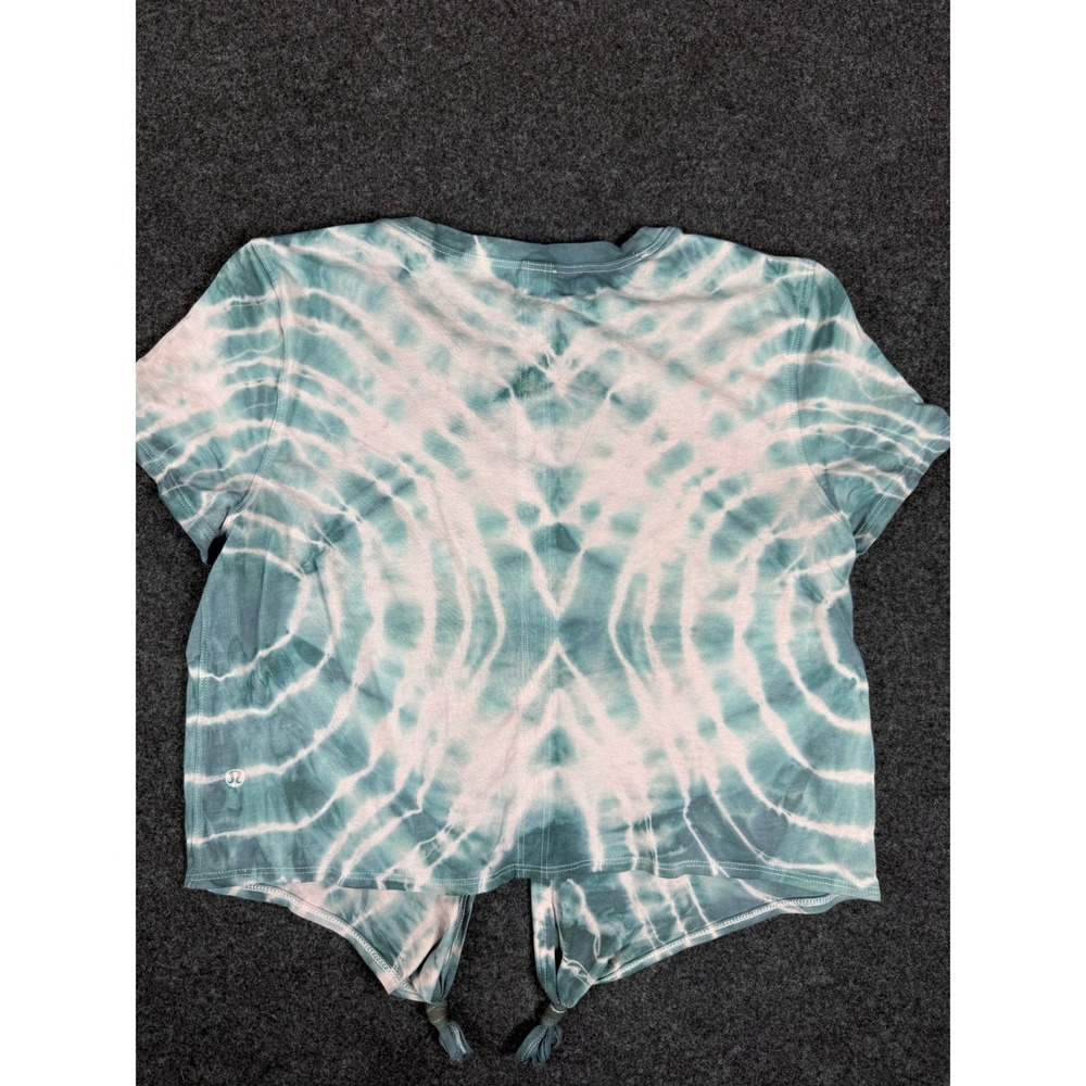 Lululemon All Sport Tie Front Shirt Size 6 CUSTOM Tie Dye Teal Cotton OOAK Yoga - Picture 5 of 7